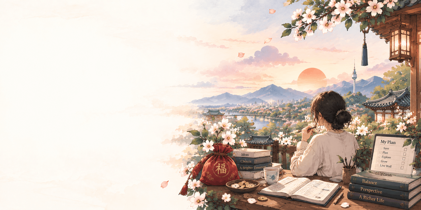 A calm Seoul scene at sunset
